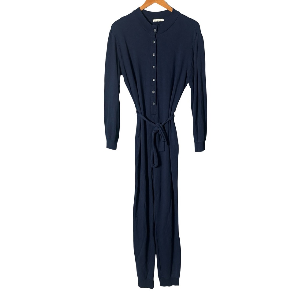 Z Supply Navy Blue‎ Modal Henley Long Sleeve Tie Waist Jumpsuit Size Small